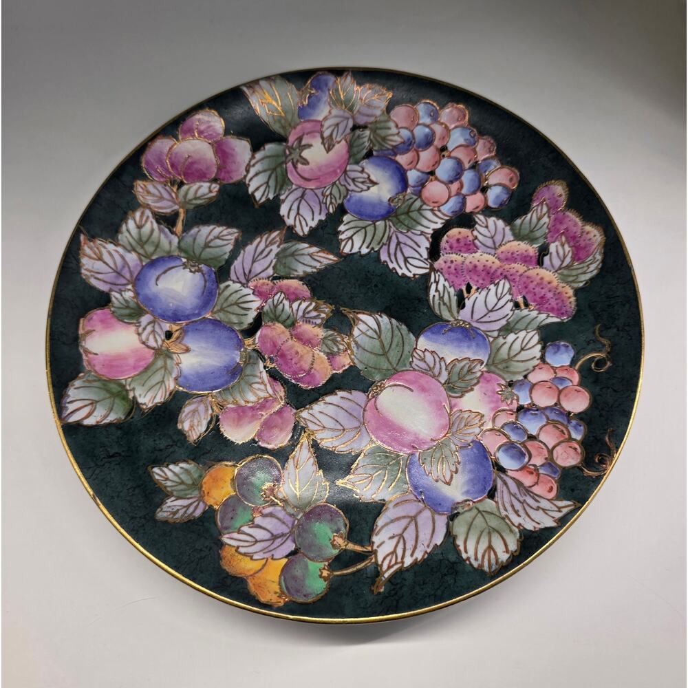 Andrea Sadek Decorative Plate Fruit Floral Gold Trim Multicolor 10in